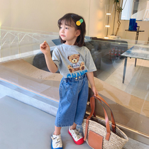 Girls short sleeve T-shirt summer 2021 New Korean Children Baby Cotton cartoon bear thin tide Net red coat