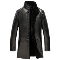 Winter mens collar thickened original ecological sheep fur one leather leather long business coat