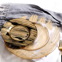 Glass plate creative wipe gold western steak Nordic wind plate household fruit plate wedding hotel plate