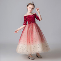 Childrens princess dress girl host foreign flower children evening dress girl puffy gauze piano performance autumn and winter