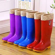 Plus velvet and cotton rain boots waterproof shoes rain boots rubber shoes overshoes water boots womens high tube adult fashion warm non-slip winter