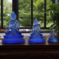 Ancient law Liuli Pharmacist Seven Buddhas Buddha Statue worship decoration Sambo Buddha Tantric Pharmacist Liuli Light Tathagata Buddha Hall supplies