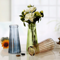 Nordic light luxury rich bamboo vase decoration Living room glass cone small mouth flower arrangement Bedroom large hydroponic flower device