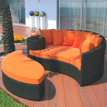 Outdoor leisure rattan laying bed garden courtyard balcony lunch break big round bed lazy sleeping pool beach bed