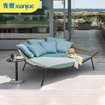 Outdoor deck bed original designer villa hotel homestay swimming pool open-air balcony leisure large sofa rattan chair
