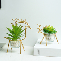 Nordic light luxury creative simple modern wrought iron deer desktop decorations fake fleshy flowerpot ornaments small crafts