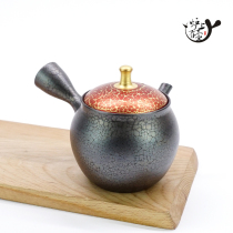 Japanese imported Changshu Zhaolong kiln pottery gold top Sky Eye teapot Japanese side pot wooden box