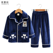 2019 autumn and winter new childrens pajamas flannel thickened suit boys medium and big children coral fleece home clothes