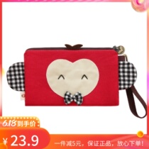 Snow Rabbit Pediatrics Double Pull Bag Tricolour Patch Cute Hand Grab Bag Lady With large screen mobile phone Zero money bag bag