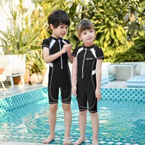 Childrens one-piece swimsuit boys and girls baby swimming trunks set for children children sun-protective swimwear cap