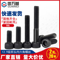  12 Grade 9 cup head hexagon screw HM cylindrical head bolt High strength black extended hexagon screw M6