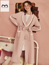 München Triple Clip Cotton Medium Long Style Sleeping Robe Woman Autumn Winter Warm Sleeping Clothes Morning Gown Relaxation Home Conserved Bathrobe