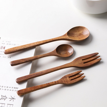Japanese teak spoon fork Solid wood spoon Fruit fork wooden spoon Coffee spoon Dessert spoon Seasoning spoon Meal spoon