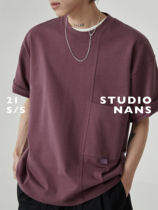 (NANS) heavy-pound cotton split design travertine pocket webbing hanging loop outline TEE SOCKET TEE