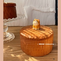 Non-refundable defect wooden candy jar wood carving storage jar storage jar cat dog home storage decoration delivery