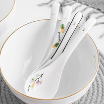 Ceramic soup spoon long handle porridge spoon household large soup spoon rare food spoon big spoon thicker spoon