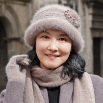 Old man rabbit hair plus velvet knitted wool hat winter middle-aged elderly hat female mother-in-law hat old lady basin hat