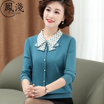 Mom new spring and autumn large size long sleeve T-shirt base shirt 50 years old coat middle-aged womens knitted sweater