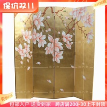 Magnolia hand-painted folding screen partition Chinese antique gold foil porch partition hotel office background wall custom
