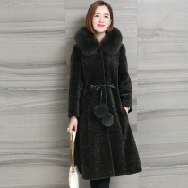 zqqz cashmere coat women long fox fur collar 2019 new particle wool fur coat D463