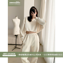 AmyStudios Japan Imports Easy-to-handle creatine Fabric Air Layer Baton sleeves Short sweatpants suit