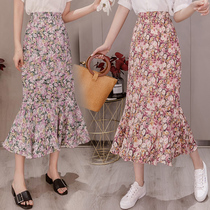 Purple Half Body Skirt Woman 2022 Summer new sweet potato Purple Chopped Flower Fish Tail Dress Mid high purse arm Snow spinning Long dress
