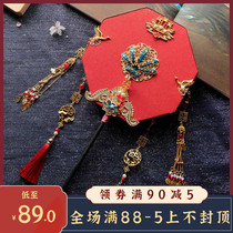 Xueting Fang Fengling ancient wind light luxury Chinese style hexagonal Group fan Bride wedding ceremony married hand holding fan handmade wedding fan