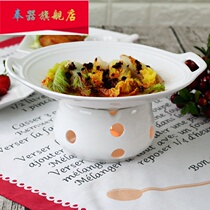 Creative heatable ceramic plate binaural stir-frying tray insulation stove seat home dish plate chocolate hot pot