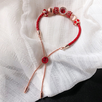This Life Year Red Rope 100 Hitch String Transfer Beads Leather Woven Bracelet Adjustable Bracelet Red Hand Ornament Gift Woman