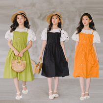 Girl embroidery one-piece dress for summer clothes 2022 new little girl foreign air trendy fake two children short sleeve princess dress