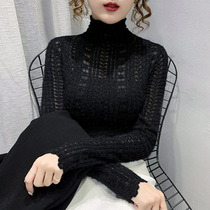 High collar lace base shirt female 2020 autumn and winter New crochet flower Hollow shirt slim long sleeve foreign style inner top