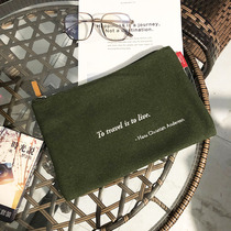 Autumn and winter art ins embroidery thick wool bag Korean cosmetic bag large simple letter bag storage bag