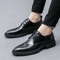 Tide brand spring and autumn mens British business casual leather shoes dress Korean version of pointed groom wedding shoes increased mens shoes