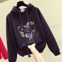 South Korean black weavewear woman 2021 new autumn and winter plus suede thickened Korean version loose with cap sleeve head student coat