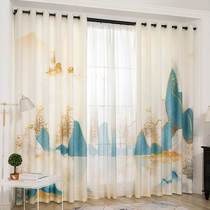 New Chinese style Chinese landscape painting living room bedroom curtain finished window curtain full shading 2021 New Simple