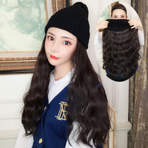 Wig hat one fashion female student long curly hair net red wool hat full head cover winter College wind fake hair