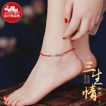 Phoenix Nirvana red rope anklet female 925 silver National Wind ox year hand woven anklet female sexy