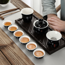 Mingfeng Ceramic Kung Fu Tea Set Jade Porcelain Black Glaze Calligraphy Cover Bowl Teapot Tea Cup Home Set Gift Tea Set