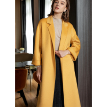 Brahma yellow double-sided cashmere coat women 2021 autumn and winter temperament new water ripples long woolen coat women