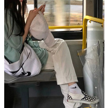 White jeans women autumn and winter 2021 New High waist pants loose straight pants hanging casual pants wide leg pants tide