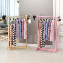 Bed tail clothes hanging low shelf pole frame beauty salon wide household childrens log coat rack solid wood floor standing clothes rack