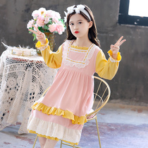 Girls night Dress Autumn thin long-sleeved cotton Childrens pajamas Medium and large virgin girl princess dress Baby home dress summer
