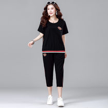 Large size womens clothing 2021 summer new products Fat sister loose thin two-piece suit Fat mm short-sleeved sports leisure suit