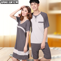 2021 summer new modal short-sleeved couple pajamas womens summer night dress thin large size loose can be worn outside men