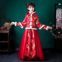 Girls ancient style thickened Chinese New Year Hanfu children Chinese style Tang dress New Year dress little girl ancient costume Super fairy skirt winter