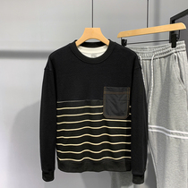 Tide Card Autumn Winter Striped Sweater Male Loose Round Neckline Clothes Long Sleeve Knitted Sweater Jacket Trendy Casual Blouse