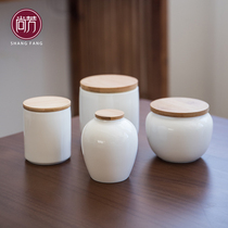 Shangfang ceramic tea jar Mini small tea jar Puer household moisture-proof bamboo cover carry tea sealing jar