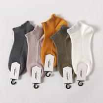 5 pairs of socks womens socks spring and summer thin bamboo fiber ladies silver lace cotton socks Korean version of ins tide boat Socks women