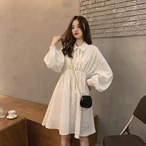 French vintage long dress female Korean chic long sleeve shirt dress black skirt autumn 2021 New