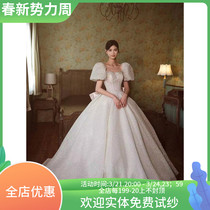 Wedding dress 2021 Bride new main wedding dress Wedding Dress Male main Wind comeback Bubble Sleeves Brief Light Wedding Dresses Small